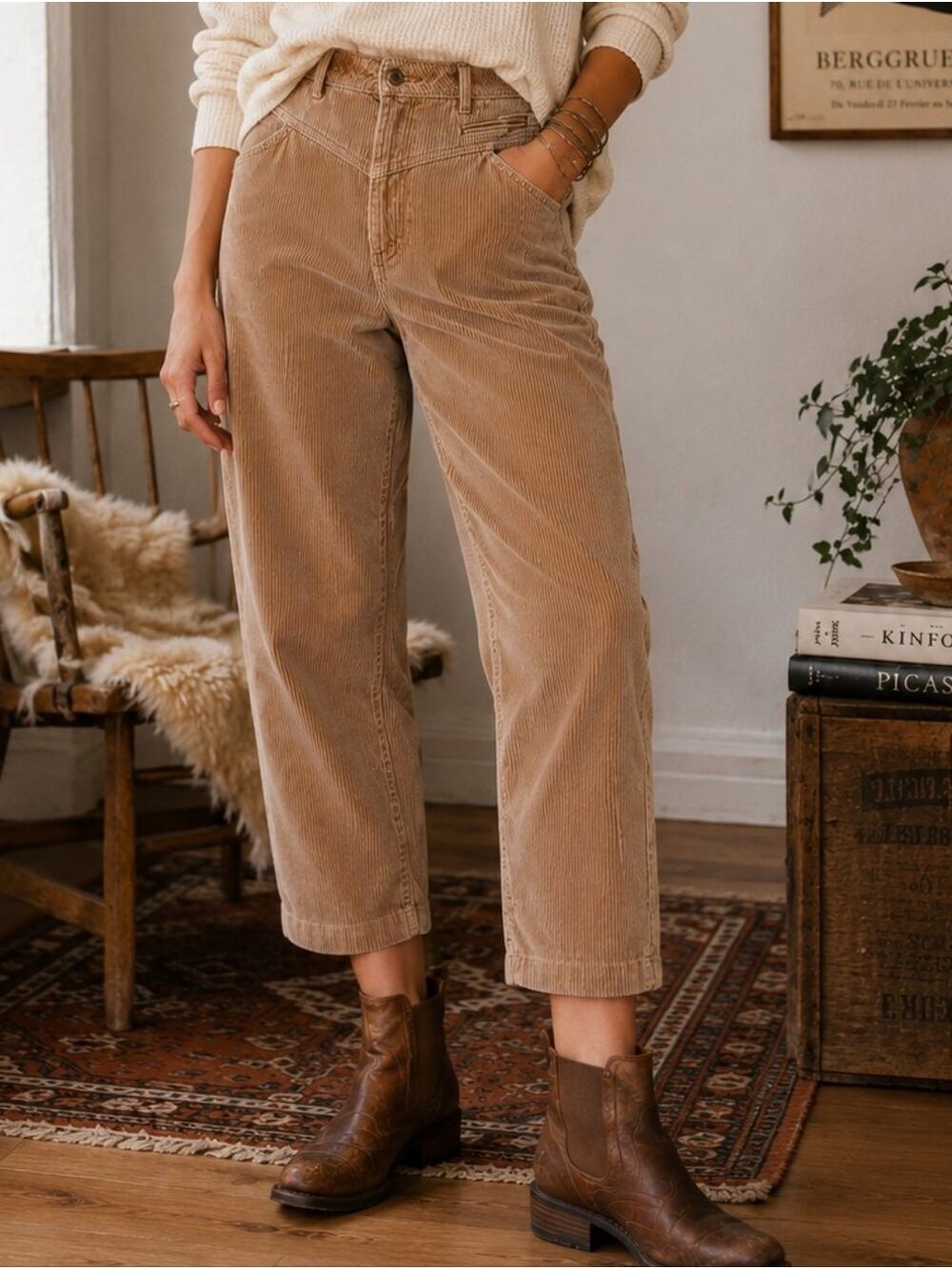 WOMEN'S VINTAGE JAG WIDE WALE TAN CORDUROY STRAIGHT LEG PANTS SIZE 2/4 EUC - Picture 8 of 8